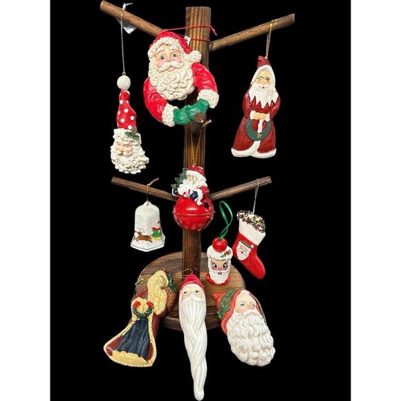 Vintage Santa Christmas Ornaments Random Lot of 10 • Ceramic, Wood, Resin - Picture 1 of 8